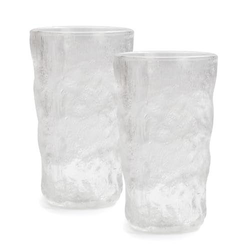 TOSSOW Drinking Glasses Set of 2,Mixed Drink Glassware Sets Glacier Pattern Colorful Glass Water Cups for Wine, Beer, Juice, milk, coffee,Mojito and Cocktail(12 oz) （transparent) - color: Transparent