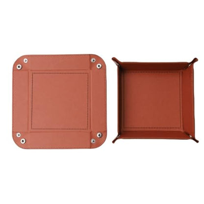 Valet Tray Desktop Storage Organizer – Vegan Leather Catchall Tray Bedside Vanity Tray Nightstand Caddy Holder for Remote Controller, Watch, Keys, Phone, Wallet, Coin, Jewelry, Brown - color: Brown