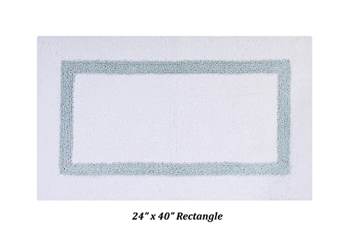 Better Trends 100% Cotton Hotel Collection Bath Mats Set, White & Blue Mats - Tufted, Reversible & Absorbent & Machine Washable 2 Piece Bathroom Rug Set, Shower & Sink Bath Rug - color: White & Blue, size: 2 Piece Set (17" x 24" | 24" x 40")