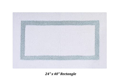 Better Trends 100% Cotton Hotel Collection Bath Mats Set, White & Blue Mats - Tufted, Reversible & Absorbent & Machine Washable 2 Piece Bathroom Rug Set, Shower & Sink Bath Rug - color: White & Blue, size: 2 Piece Set (17" x 24" | 24" x 40")