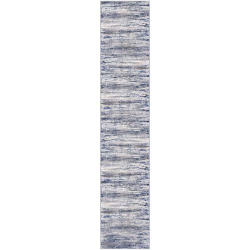 KOZYFLY Modern Abstract Kitchen Runner Rug, 2x10 Washable Rug Runner Non-Slip Soft Striped Hallway Runner Rugs, Grey Blue Print Carpet Runner for Entryway Bathroom Laundry Room Foyer - color: Blue-grey, size: 2' x 10' (Runner)