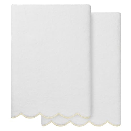 Grace Scallop Personalized Bath Towels, Beige 2 Piece Custom Bath Towels, Monogrammed Towels in Soft Turkish Cotton for Elegant Bathroom Decor-Beige-2 Pcs Bath Towel - color: Beige, size: 2 Pcs Bath Towel