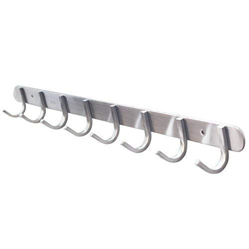 Coat Hook Rack with 8 Square Hooks - Premium Modern Wall Mounted - Ultra durable with solid steel construction, Brushed stainless steel finish, Super easy installation, Rust and water proof - style: 8 Square Hooks