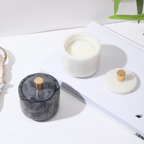 Marble Salt Cellar with Lid and Brass Knob 3.15" Spice box Salt Container Seasoning Jar for Kitchen tone Salt Holder for Counte-Ideal for Sea Salt, Spices and Herbs (White) (Black) - color: Black