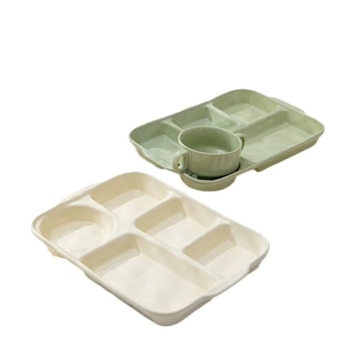 Large Divided Porcelain Sectional Plates,2pcs Portion Control Plates, Divided Snack Serving Tray, Food Containers, Appetizer & Lunch Plates,Lightweight Picnic Plate for Adult Kids (Yellow) - color: Yellow