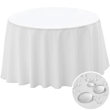 BYDOLL Table Cloth 48 Inch Round Tablecloth Fits Max38 Inch Diameter Table Top,White Polyester Washable Wrinkle-Free Spillproof Tablecloth for Party Patio Cover - color: White, size: 48" x 48" (Round-Fits Tables 24''-36'')