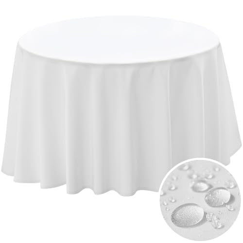 BYDOLL Table Cloth 60 Inch Round Tablecloth Fits Max50 Inch Diameter Table Top,White Polyester Washable Wrinkle-Free Spillproof Tablecloth for Party Patio Cover - color: White, size: 60" x 60" (Round-Fits Tables 36''-48'')