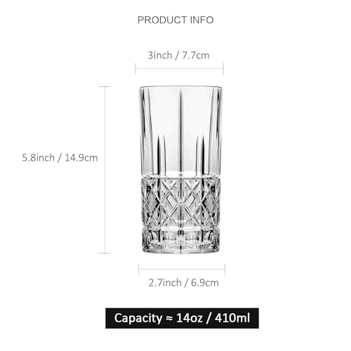 Tall Highball Glasses Set of 6, 14 Ounce Cups, Textured Designer Glassware for Drinking Water, Beer, or Soda, Trendy and Elegant Dishware, Dishwasher Safe - style: Style C