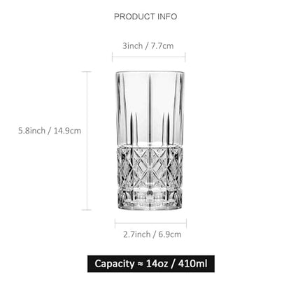 Tall Highball Glasses Set of 6, 14 Ounce Cups, Textured Designer Glassware for Drinking Water, Beer, or Soda, Trendy and Elegant Dishware, Dishwasher Safe - style: Style C
