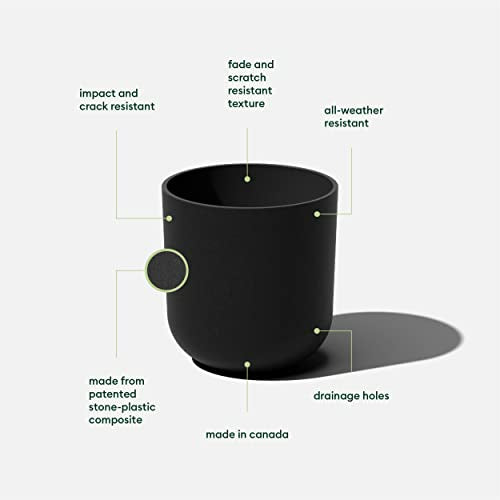 Veradek Round Black Plastic Planter Pots for Indoor/Outdoor Garden Use, with Drainage Holes, Suitable for Small to Large Succulent Plants, Flowers, Modern Interior Plants | Made From a Durable Plastic-Stone Composite With Pre-Drilled Drainage Holes. Moder