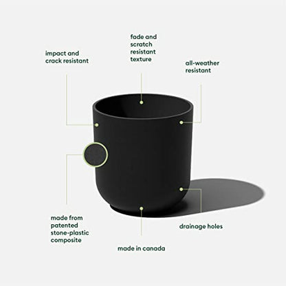 Veradek Round Black Plastic Planter Pots for Indoor/Outdoor Garden Use, with Drainage Holes, Suitable for Small to Large Succulent Plants, Flowers, Modern Interior Plants | Made From a Durable Plastic-Stone Composite With Pre-Drilled Drainage Holes. Moder