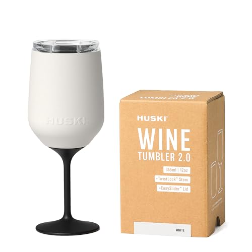 Huski Wine Tumbler 2.0 | NEW | Award-winning Design with Detachable Stem | Premium Stainless Steel Wine Glass with Lid | Triple Insulated Tumbler | 12oz Capacity | Great Gift (White) - color: White