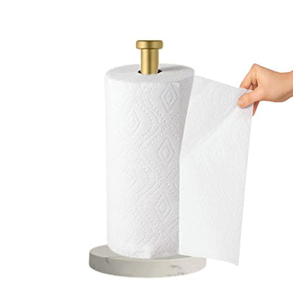 Paper Towel Holder Countertop, Standing Paper Towel Roll Holder for Kitchen Bathroom, with Weighted Marble Base for One-Handed Operation (Gold), Gold Paper Towel Holder, Marble - color: Gold-b