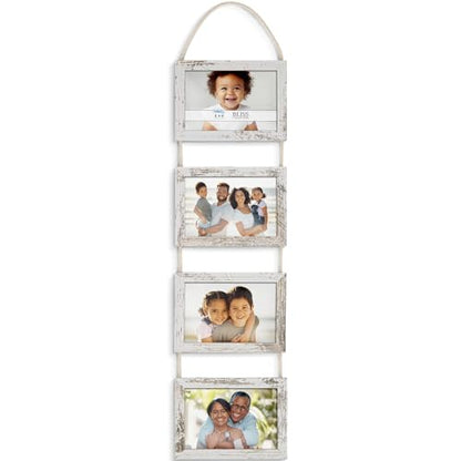4x6 Wall Hanging Picture Frames Collage with 4 Openings - Distressed White - Casual Style Engineered Wood Frames - Wall Mount Only - Bliss Collection - color: Distressed White, size: 4x6