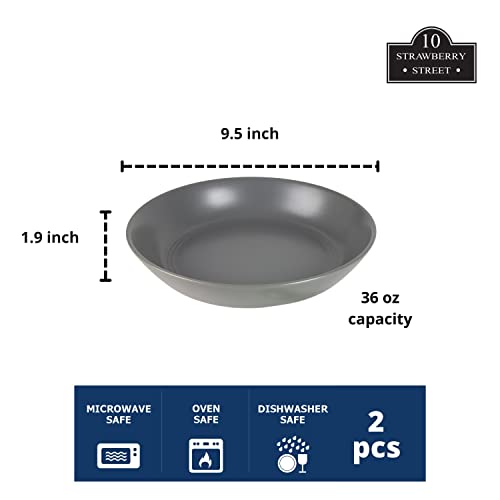 Double Line 9.5"/36 oz Dinner Bowl, Set of 2, Matte Gray - color: Matte Gray, size: Dinner Bowl