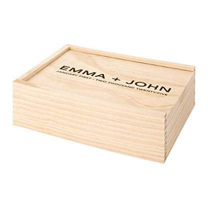 Koyal Wholesale Custom Engraved Minimal Couple Names Wedding Keepsake Box, 4 x 6 -inch, Custom Date, Natural Wood Keepsake Box with Lid, Gift for Him & Her Photo Album Memory Gift Box - color: Minimal Couple Names