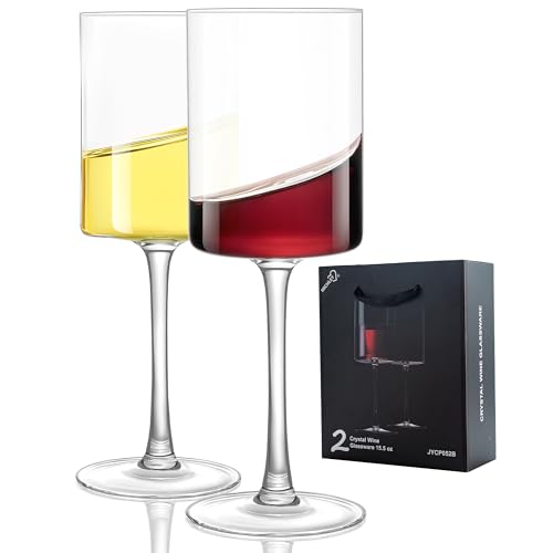 MICHLEY Square Crystal Wine Glasses Set of 2-15.5 oz large Long Stem Glassware Red/White Glasses Drinkware Perfect Gifts for Women, Wedding,Birthday Decorations - color: Square Wine Glass, size: 2 Count