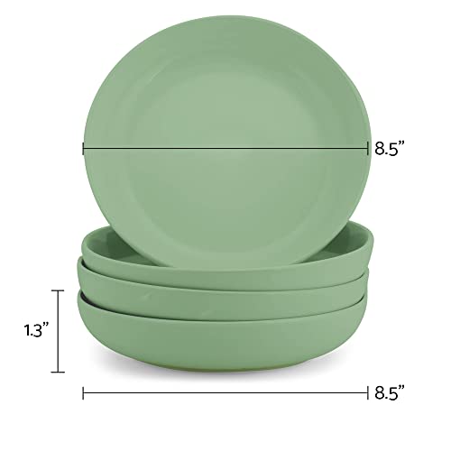 Elanze Designs Bistro Glossy Ceramic 8.5 inch Shallow Pasta Dinner Bowls Set of 4 - Perfect for Everyday uses from Italian Style Pasta to Caesar Salad, and Ramen to Pho, Sage Green - color: Sage Green, style: 8.5 inch Dinner