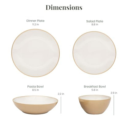 Larder & Vine Stoneware Dinnerware Set, 16 Piece, 4 Place Settings, Made in Portugal, Sand - color: Sand