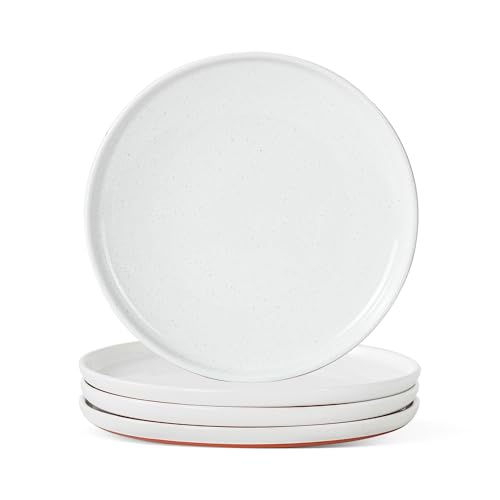 Ceramic Salad Plates Set, 8 Inch, Set of 4, Elegant White | Stoneware, Dishwasher & Microwave Safe, Small Dinner Plates, For Cake, Fruits, Waffle, Pasta, Salad - color: White, size: Salad Plates Set (4PCS)