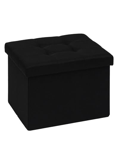PINPLUS Button Tufted Folding Linen Storage Ottoman 16.5", 36L Collapsible Storage Cube with Lid, Supports 250 lbs, Fabric Foot Rest Ottoman for Living Room, Bedroom, Entryway,Black - color: Black