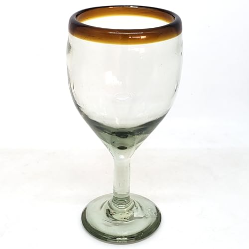 Amber Rim 13 oz Wine Glasses (set of 6), Recycled Glass, Lead-free, Toxin-Free (13oz Wine) - style: 13 oz Wine Amber