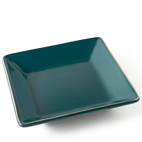 HANKOR Ceramic Jewelry Dish Tray, Decorative Trinket Tray Holder for Ring Earring Key, Gift for Women Girls, 4.7inch, Green - color: Green