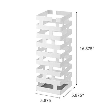 YAMAZAKI Home Brick Umbrella Stand - Storage for Umbrellas & Walking Canes - Square - Steel - Holds 4 Umbrellas - color: White, style: Modern