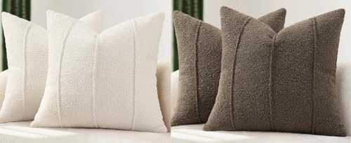 YCOLL Brown&Beige Textured Boucle Throw Pillow Covers