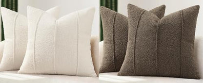 YCOLL Brown&Beige Textured Boucle Throw Pillow Covers