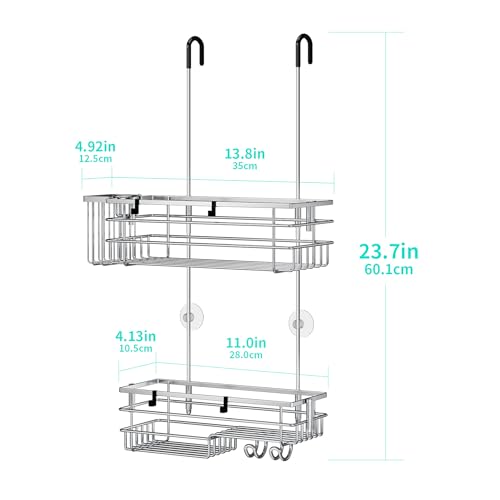 HapiRm Hanging Shower Caddy Organizer - No Drilling Shower Shelves with Hooks and Toothbrush Holder, Rustproof 304 Stainless Steel Bathroom Organizer - Silver - color: Silver