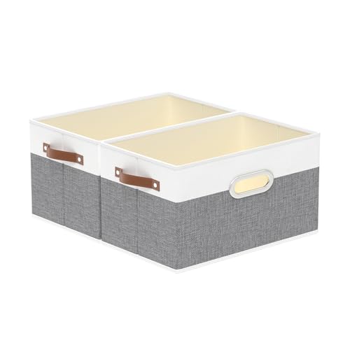 Yawinhe Fabric Storage Baskets,13.0x9.1x7.9in,White/Grey,2-Pack | Foldable Storage Bins for Shelves, Closet Bins for Organization, Collapsible Storage Baskets for Towels, Rectangle Basket - color: White/Grey, size: 12.99x9.05x7.87in/2-Pack