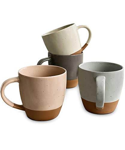 Mora Ceramic Large Latte Mug Set of 4, 16oz - Microwavable, Porcelain Coffee Cups With Big Handle - Modern, Boho, Unique Style For Any Kitchen. Microwave Safe Stoneware - Assorted Neutrals - color: Assorted Neutrals