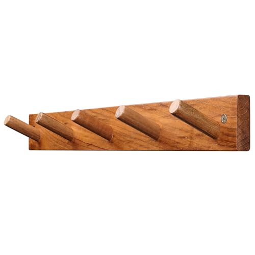 Teak Wall-Mounted Wooden Coat Hooks, Solid Teak 16 Inch Hole Spacing, Rustic Vintage Farmhouse All-Wood for Entryway, Mudroom, Bedroom, Bathroom, Boat Yacht Towels & Clothes 1 Pack - color: Teak wood 1-1P