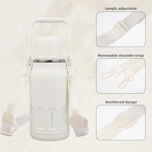 BJPKPK Stainless Steel Insulated Bottle with Handle & Strap, 27oz | Leak-proof vacuum insulation keeps drinks cold/hot for hours. BPA-free, dishwasher safe. Includes handle & strap. Beige. - color: Beige, size: 27 Ounces