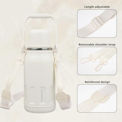 BJPKPK Stainless Steel Insulated Bottle with Handle & Strap, 27oz | Leak-proof vacuum insulation keeps drinks cold/hot for hours. BPA-free, dishwasher safe. Includes handle & strap. Beige. - color: Beige, size: 27 Ounces