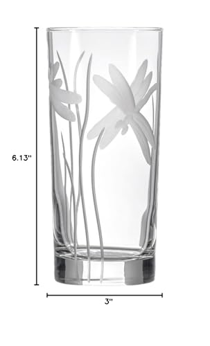 Rolf Glass Dragonfly Highball Glass 15 ounce - Set of 4 Cooler Glasses – Lead-Free Glass - Etched Drinking Glass with Heavy Base - Made in the USA - color: Highball 4 Set