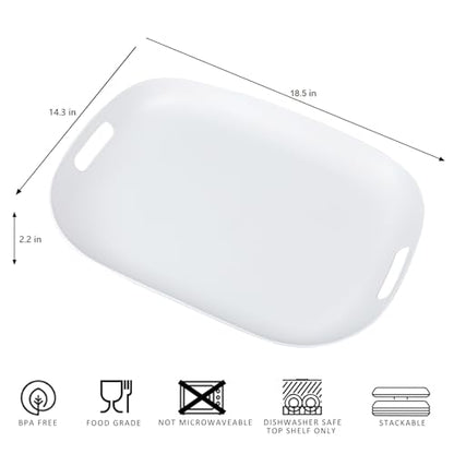Extra Large Serving Platter, Set of 2, 18.75 x 14.375 x 2 Inch Large Melamine Serving Tray with Handle,Rectangular Serving Trays for Party, Big Turkey Platter, Dishwasher Safe, Matte White - color: Matte White Serving Tray