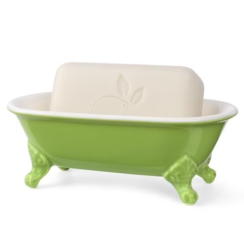 6.5" Ceramic Mini Decorative Clawfoot Bathtub Bar Soap Dish, Kitchen Sponge Holder and Shower Tray for Bathroom, 1 Pack(Lime) - color: Lime