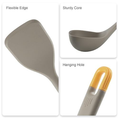 Silicone Kitchen Cooking Utensils Set: MOACC Heat Resistant 13inch Long Kitchen Gadgets, BPA Free Non Stick Rubber Cook Accessories For Food Prep, Frying, Serving, Basting (Light Grey) - color: Light Grey