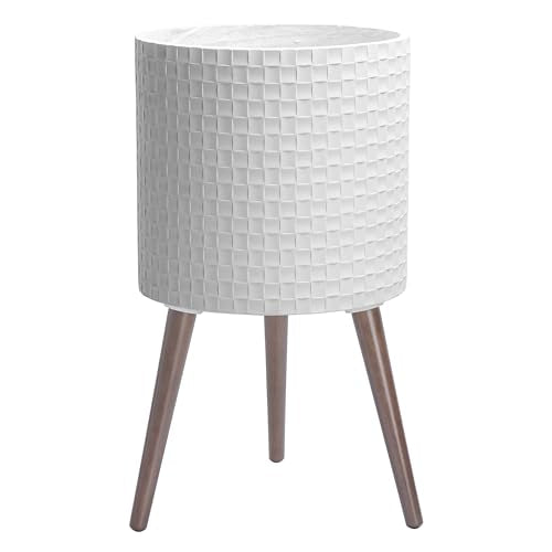 D'vine Dev Planter Pot with Wood Stand, 14 in, Matte White, 88-Z-D-1 | Mid-Century Modern Style, Elevated Plant Display, Drainage Hole and Plug, Functional & Stylish, Modern Indoor Planter - color: Matte White, size: X-Large