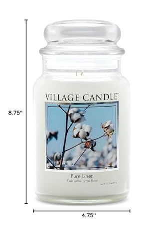 Village Candle Pure Linen Large Glass Apothecary Jar Scented Candle, 21.25 oz, White - color: Pure Linen, size: 21.25 oz.