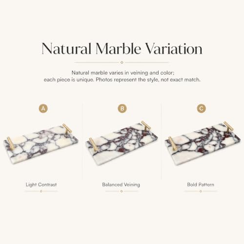 Calacatta Viola Marble Bathroom Tray with Gold Handles, Natural Stone Vanity Organizer for Towels and Essentials (with Handle 30x15cm) - color: With Handle 30x15cm