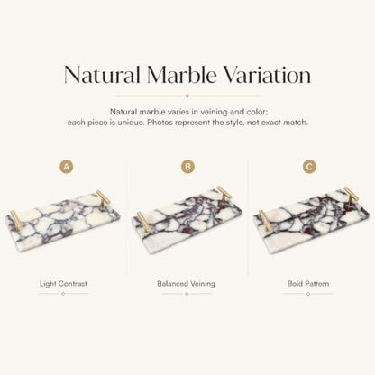 Calacatta Viola Marble Bathroom Tray with Gold Handles, Natural Stone Vanity Organizer for Towels and Essentials (with Handle 30x15cm) - color: With Handle 30x15cm