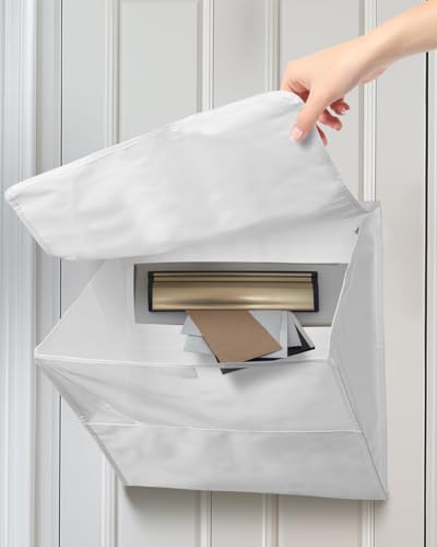 Uniclife Mail Slot Catcher for Door, Large Capacity Letter Catcher, White | Front Door Mail Catcher with Hook and Loop Fasteners, Indoor Post Catcher Bag for Small Packages & Magazines - color: White (Clear Window), size: 15.75" L x 15.75" H