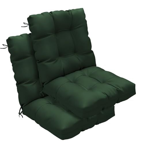 Outdoor Chair Cushions 42x21x4 Inch Set of 2, Dark Green | Patio Cushions for Dining Rocking Chairs, High Back Soft Seat Pad with Ties, Waterproof Fade Resistant, Indoor Outside Use - color: Dark Green