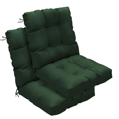 Outdoor Chair Cushions 42x21x4 Inch Set of 2, Dark Green | Patio Cushions for Dining Rocking Chairs, High Back Soft Seat Pad with Ties, Waterproof Fade Resistant, Indoor Outside Use - color: Dark Green