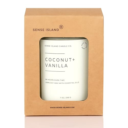 Coconut Vanilla Scented Candle– 7oz Soy Wax | Coconut and Vanilla Cozy Sensual Aroma | Long Lasting Highly Scented Candle for Women | Warm Gourmand Fragrance | Gift for Her, Bedroom or Bath - color: Coconut Vanilla