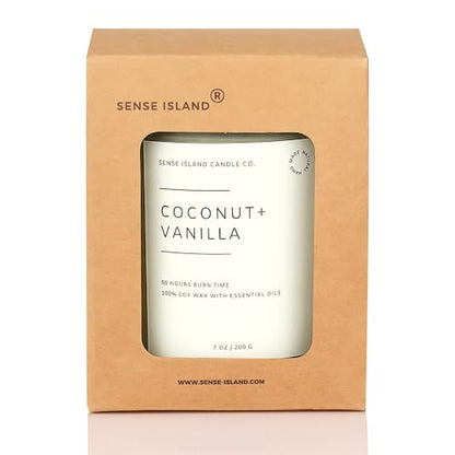 Coconut Vanilla Scented Candle– 7oz Soy Wax | Coconut and Vanilla Cozy Sensual Aroma | Long Lasting Highly Scented Candle for Women | Warm Gourmand Fragrance | Gift for Her, Bedroom or Bath - color: Coconut Vanilla