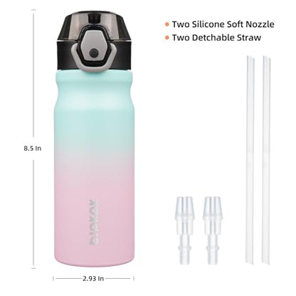 BJPKPK 18 oz Water Bottle with Straw & Handle, Insulated Stainless Flask | Leak Proof Locking Lid, Thermal, Double Wall Vacuum, Keeps Hot/Cold, BPA Free, Dishwasher Safe, Travel & Sports, Bubble Gum - color: A-Bubble Gum, size: 18 Ounces